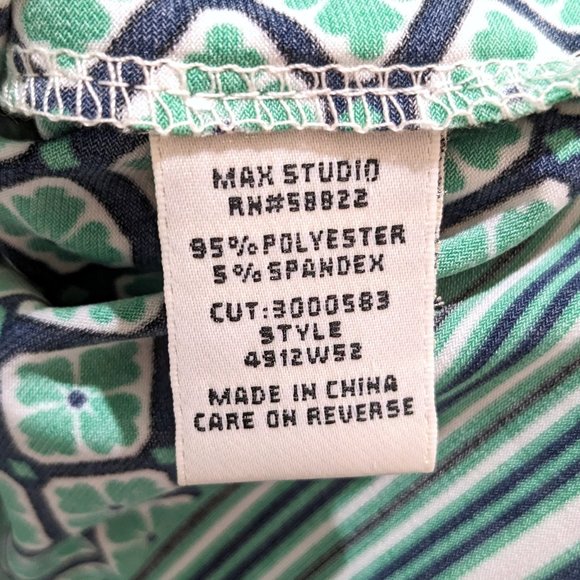 Boat Neck Clover Medallion Print Striped Dress M Elbow Sleeves Stretch Mod Green - Picture 6 of 6